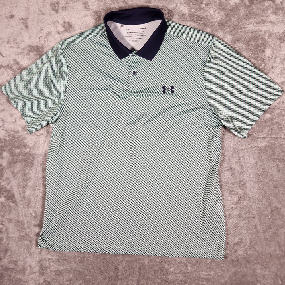 Under Armour Polo Mens Large 1377377 Green Geometric Performance EUC